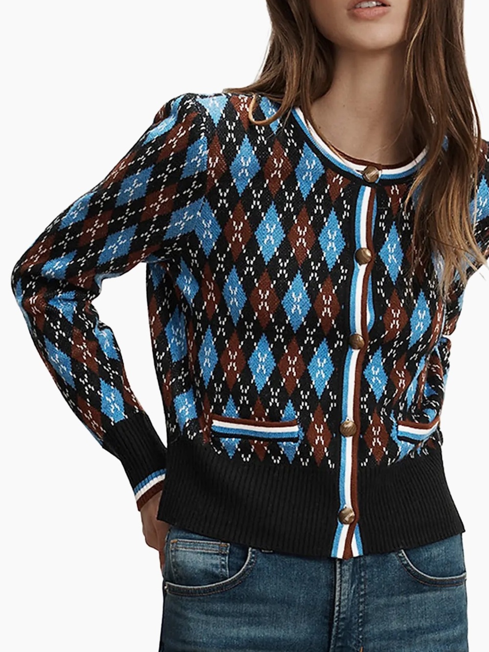 Veronica Beard
Sylvane Argyle Wool-Cotton Cardigan